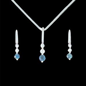 10K White Gold with Diamonds and Sapphire Jewelry Set matching Necklace+Errings